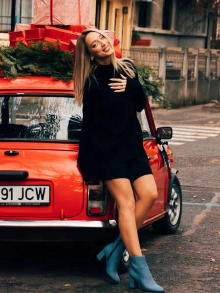 Botine dama albastre din material textil Eleonora