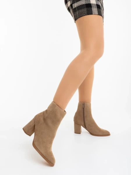 Botine dama bej din material textil Eleonora