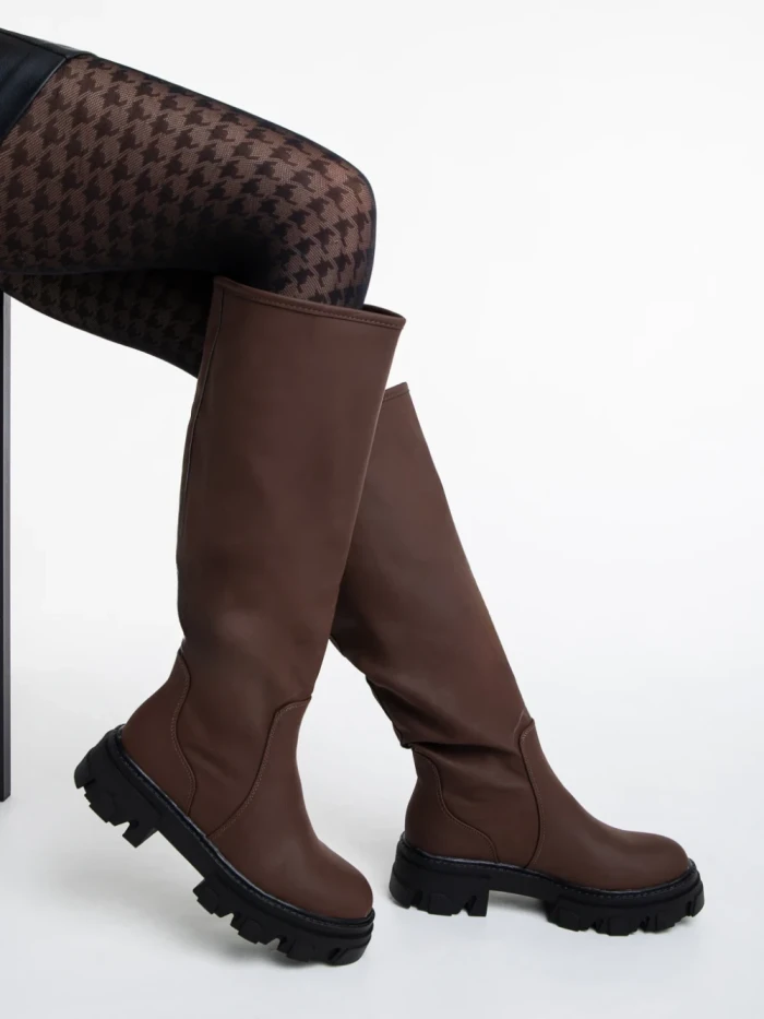 Cizme dama maro incchis din piele ecologica Mukta