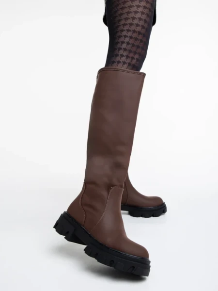 Cizme dama maro incchis din piele ecologica Mukta