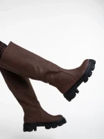 Cizme dama maro incchis din piele ecologica Mukta