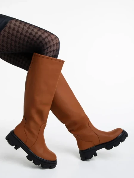 Cizme dama maro deschis din piele ecologica Mukta