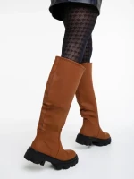 Cizme dama maro deschis din piele ecologica Mukta