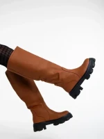 Cizme dama maro deschis din piele ecologica Mukta