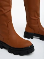 Cizme dama maro deschis din piele ecologica Mukta