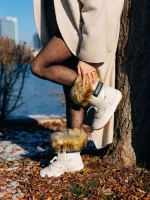 Cizme dama bej din piele ecologica si material textil Delyth