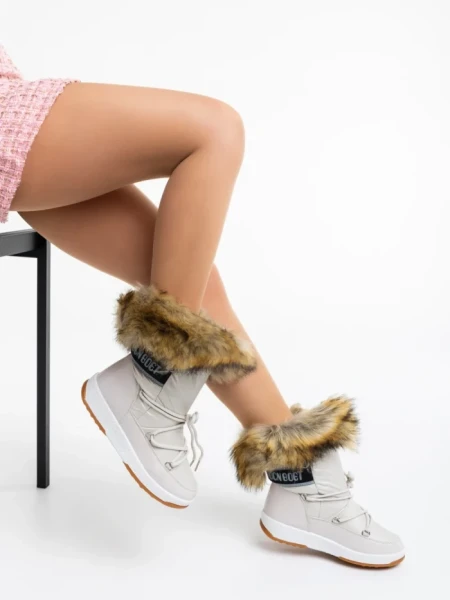 Cizme dama bej din piele ecologica si material textil Delyth