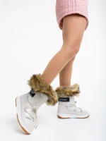 Cizme dama bej din piele ecologica si material textil Delyth