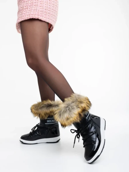 Cizme dama negre din piele ecologica si material textil Delyth