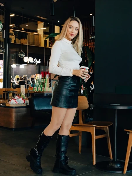 Cizme dama negre din piele ecologica Caraveni