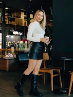 Cizme dama negre din piele ecologica Caraveni