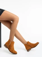 Botine dama camel din material textil Sharyl