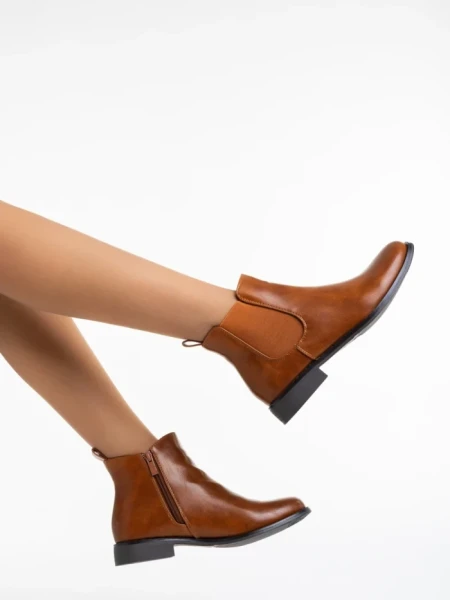 Botine dama camel din piele ecologica Sandie