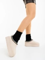 Papuci dama bej deschis  din material textil  Valtera