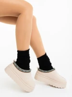 Papuci dama bej deschis  din material textil  Valtera