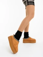 Papuci dama camel din material textil  Valtera