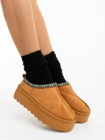 Papuci dama camel din material textil  Valtera