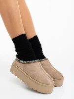 Papuci dama bej inchis  din material textil  Valtera