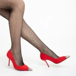 Pantofi dama rosu din material textil cu toc Melany