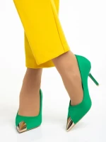 Pantofi dama verzi din material textil cu toc Melany