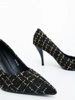 Pantofi dama cu toc negri din material textil Vicara