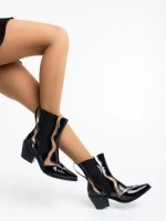 Botine dama negre din piele ecologica lacuita Vladka