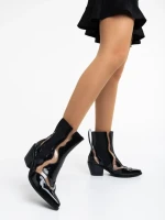 Botine dama negre din piele ecologica lacuita Vladka