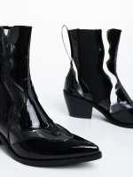 Botine dama negre din piele ecologica lacuita Vladka