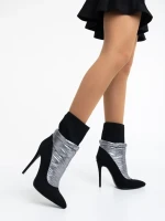 Botine dama negre cu argintiu din material textil Brienna