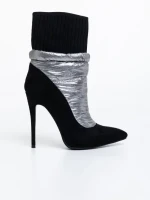 Botine dama negre cu argintiu din material textil Brienna