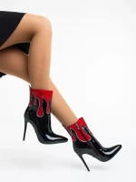 Botine dama negre cu rosi din piele ecologica lacuita Kristena