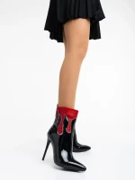 Botine dama negre cu rosi din piele ecologica lacuita Kristena