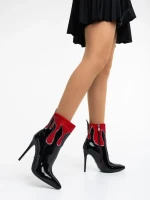 Botine dama negre cu rosi din piele ecologica lacuita Kristena