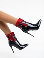 Botine dama negre cu rosi din piele ecologica lacuita Kristena