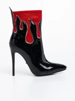 Botine dama negre cu rosi din piele ecologica lacuita Kristena