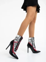 Botine dama negre cu alb din piele ecologica lacuita Ziska