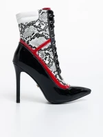 Botine dama negre cu alb din piele ecologica lacuita Ziska