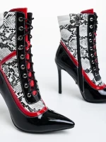 Botine dama negre cu alb din piele ecologica lacuita Ziska