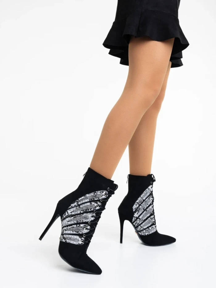 Botine dama negre din material textil Embla