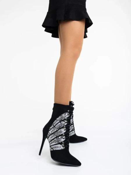 Botine dama negre din material textil Embla