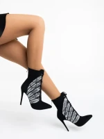 Botine dama negre din material textil Embla