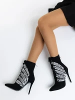 Botine dama negre din material textil Embla