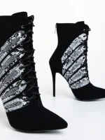 Botine dama negre din material textil Embla