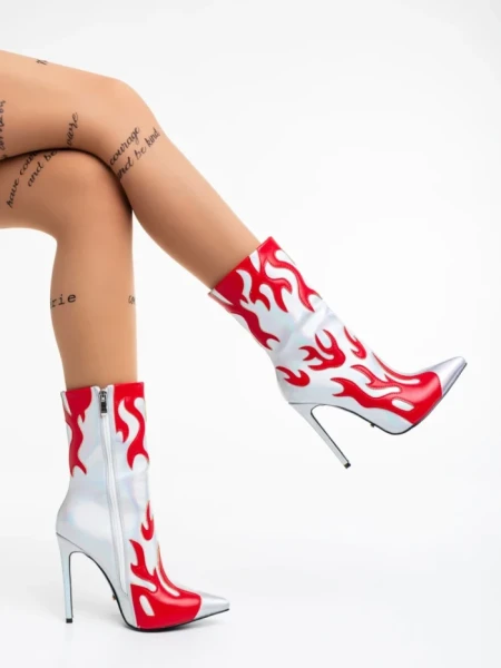 Botine dama argintii din piele ecologica Sebille