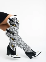 Cizme dama negre cu alb din piele ecologica Miette