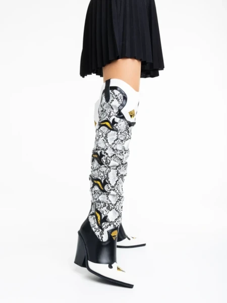 Cizme dama negre cu alb din piele ecologica Miette