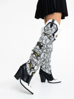 Cizme dama negre cu alb din piele ecologica Miette