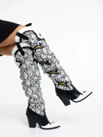 Cizme dama negre cu alb din piele ecologica Miette