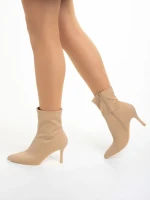 Botine dama bej din material textil Rasheda