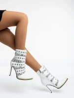 Botine dama albe din piele ecologica Totie